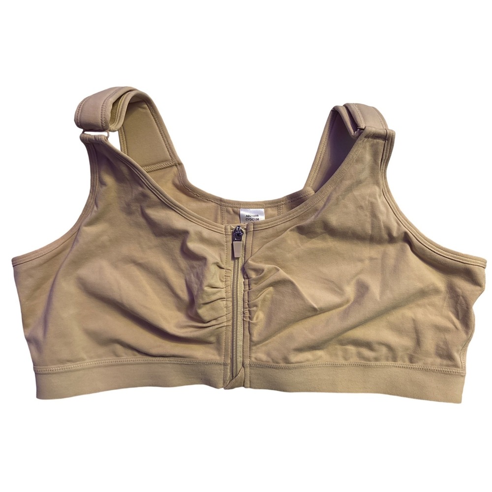 Women Plus Size Tan Front Zip Comfort Bra Wireless Adjustable Strap Bra 3XL